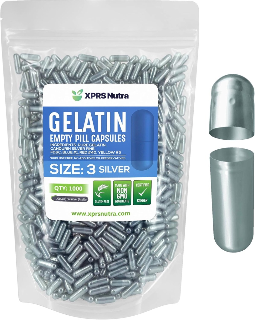 XPRSのNutraのサイズ3の空のカプセル- 1000の計算の空のゼラチンのカプセル-Pills DIYのカプセルの詰物-Do-It-Yourselfの補足のための純粋な牛のゲルの帽子(銀)