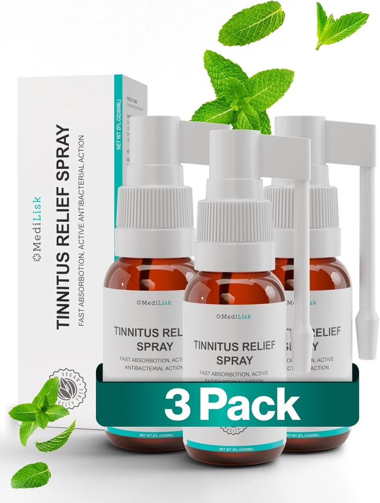 Medilisk Tinnitusリリーフスプレー - 耳を鳴らすための耳鳴りの救済をサポート - ハーブイヤーケア製品 - 非ステロイド&催眠 - 1 Fl Oz - 3のパック