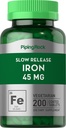 パイピングロックアイアンサプリメント45mg | 200錠 | 女性&男性用 | スローリリース 亜硫酸 | ベジタリアン・非GMO・グルテンフリー