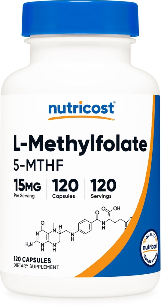 Nutricost L-Methylfolate 15mg、120カプセル(5-MTHF) - ビーガン、非GMO、グルテンフリー