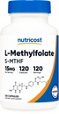 Nutricost L-Methylfolate 15mg、120カプセル(5-MTHF) - ビーガン、非GMO、グルテンフリー