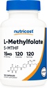 Nutricost L-Methylfolate 15mg、120カプセル(5-MTHF) - ビーガン、非GMO、グルテンフリー
