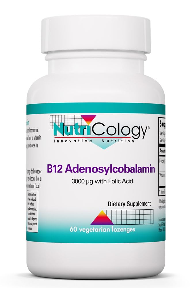 Nutricology B12 Adenosylcobalamin の補足 - 葉酸、ビタミンB12 3000 mcg、葉酸塩、純粋なB12、ベジタリアンの忠告 - 60 の計算