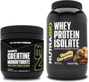 NutraBioのクレアチンの一水化物、不燃性、150gおよびWheyの蛋白質の隔離剤、バニラキャラメル、補足の束-筋肉エネルギー、細い筋肉成長、回復および強さ