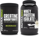 NutraBioのクレアチンの一水化物、不燃性、500gおよびWheyの蛋白質の隔離剤、不燃性、補足の束-筋肉エネルギー、細い筋肉成長、回復および強さ