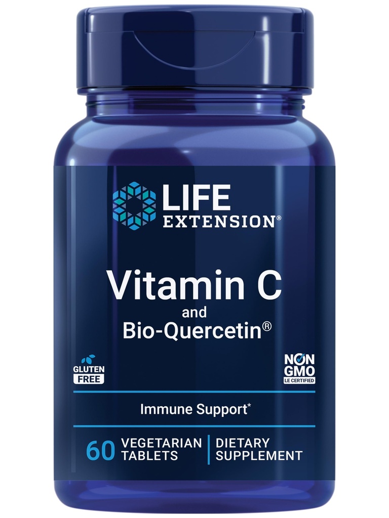 ライフエクステンションビタミンCおよびBio-Quercetin®、心臓血管の健康の補足、免疫サポート、高吸収性、ケルセチン、ビタミンC、グルテンフリー、非GMO、ベジタリアン、60錠