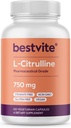 BESTVITE L-Citrulline カプセルあたり750mg (120 ベジタリアンカプセル) - ないステアリング - いいえシリカ - いいえフィラーなし - 非GMO -グルテンフリー - グルテンフリー - ビーガン