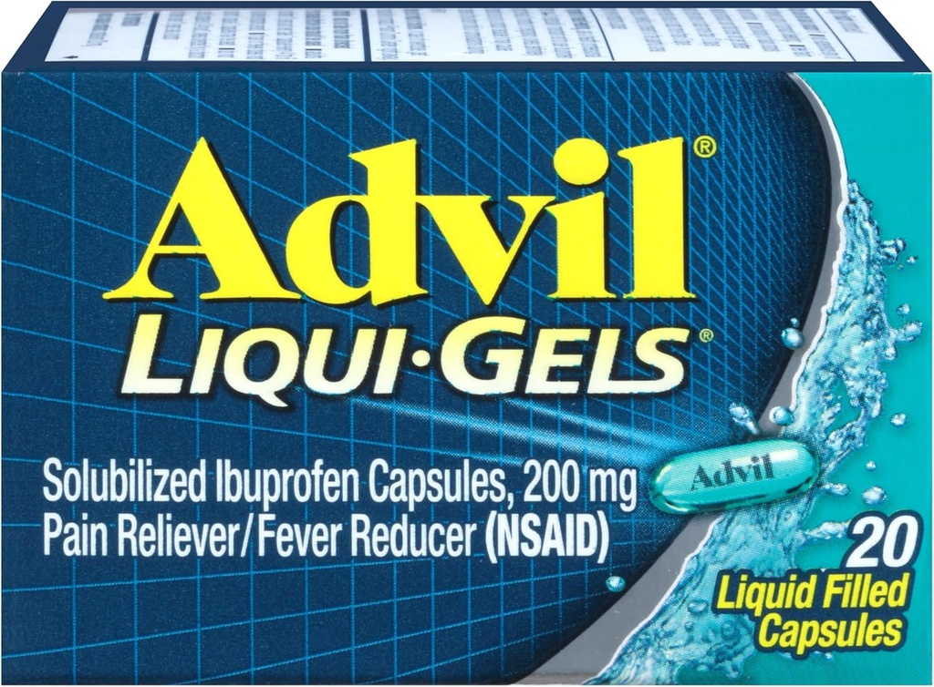 Advil Liqui-Gelsの痛みの回復力とフィーバーの減力剤、頭痛、腰痛、月経痛みおよび関節の痛みの軽減のためのIbuprofen 200mgの大人のための痛みの薬 - 20液体満たされたカプセル