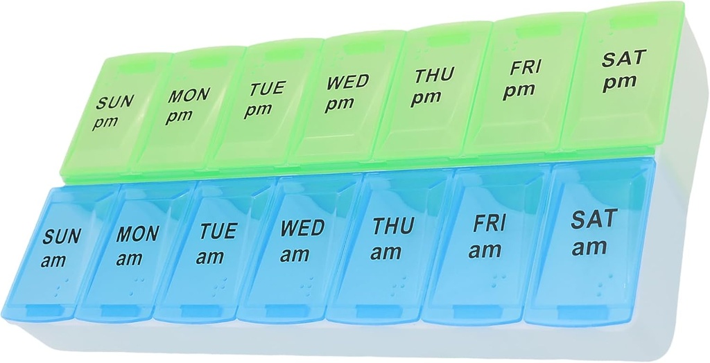7日ウィークリーピルAM PMオーガナイザー、SysTechのPills/Vitamin/Supplements/Medicationのための大きい丸薬箱(青/緑)