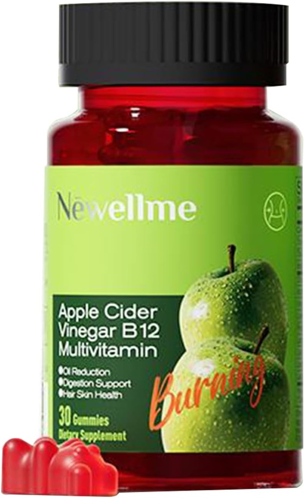 MONTUE Apple Cider Vinegar Gummies B12マルチビタミン、ACVサプリメントガミービタミン、非GMO、女性&男性のためのベジタリアンサプリメント、サポート通常のエネルギーレベル&ガミー(30ガミー)