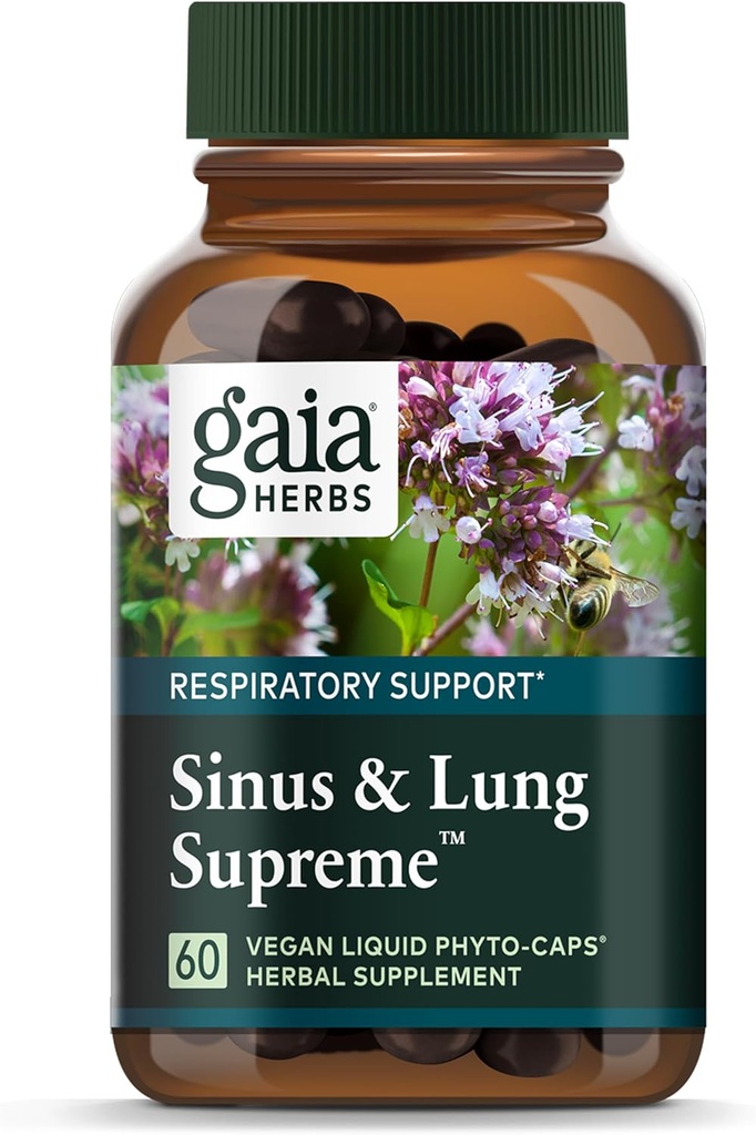 Gaia Herbs Sinus & Lung Supreme - Lung Support Supplement for Respiratory Health - Sinus Support -Vegan, Gluten-Free & Dairy Free - Plant-Based Formula - 60 Capsules