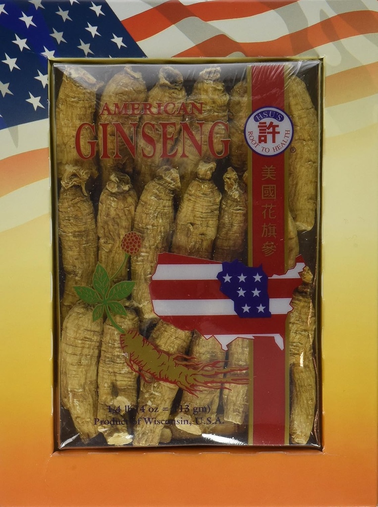 HsuのSKU 0132-4のGinsengの半分の短い媒体の栽培されたアメリカのGinsengの根 (4つのoz = 113 gm/Box)、0132-4、0132.4