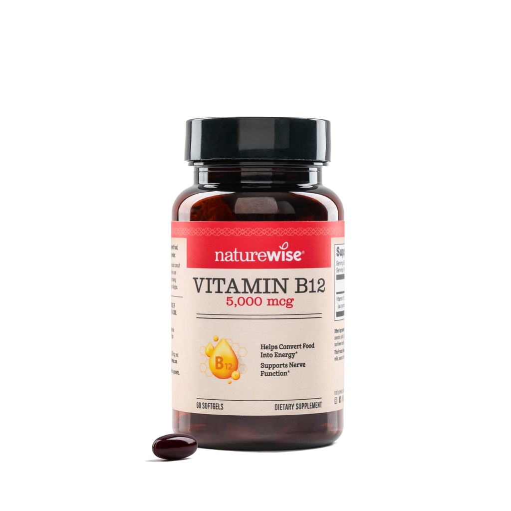 NatureWiseビタミンB12 5000 mcg - 余分な強度 - 支持エネルギーレベルのためのサプリメント、メンタルクラリティ、神経系の健康 - 簡単に飲み込む、大豆、グルテンフリー、非GMO - 60 Softgels