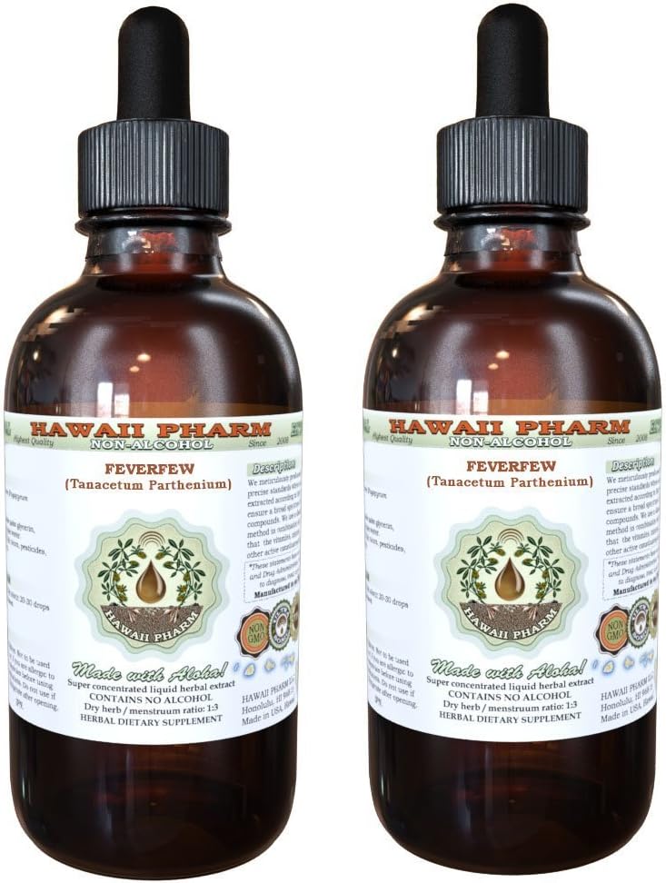 Feverfew アルコールフリー液体エキス、有機フィーバーフィー(Tanacetum parthenium) 乾燥ハーブグリセライト ハワイ ファーマー ナチュラルハーブサプリメント 2x4 oz