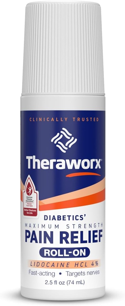 Theraworxの最高の強さの糖尿病の痛みの救助はリドカインとロールオン- 2.5のoz - 1の計算 --を転がします
