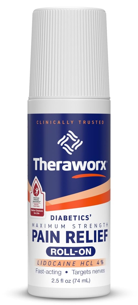 Theraworxの最高の強さの糖尿病の痛みの救助はリドカインとロールオン- 2.5のoz - 1の計算 --を転がします