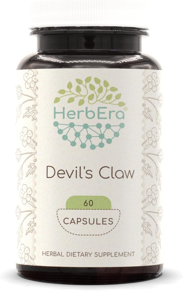 HerbEra Devilの爪60カプセル、500 mg、Devilの爪(Harpagophytum Procumbens)乾燥ルート(60カプセル)