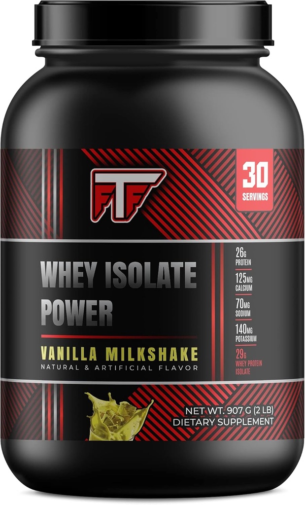 Whey Isolate Power Vanilla Milkshake, 26g の 100% Whey Protein Isolate per サービング へ ビルド Lean Muscle -Vanilla Milkshake, 2lb- 30 サービング