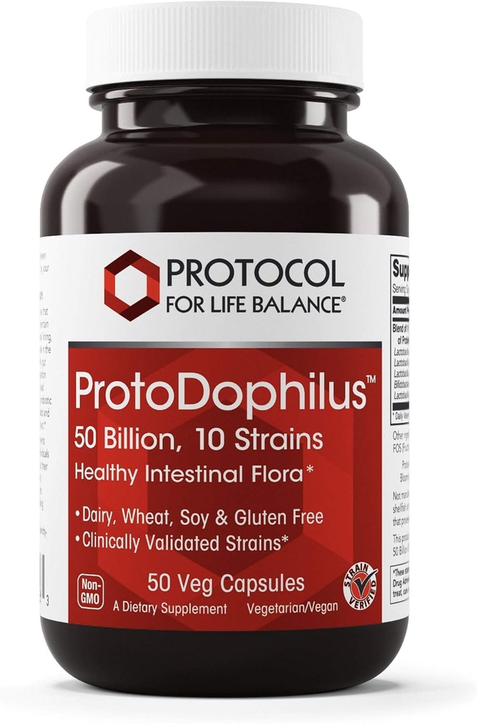 ライフバランスのためのPROTOCOL - ProtoDophilus - 50ビヨン、10ストレーナー - 消化機能と免疫の健康をサポートするための健康な腸プロバイオティックフローラ - 50ベジカプセル