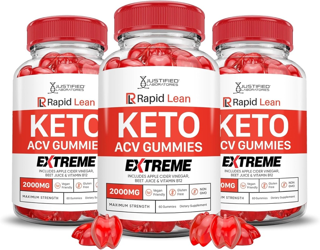 Justified Laboratories (3 Pack Rapid Lean Keto ACV Gummies Extreme 2000MG Rapid Lean Keto Gummies Apple Cider Vinegar Formulated with Pomegranate Beet Juice Powder B12 Vegan Non GMO 180 Gummys