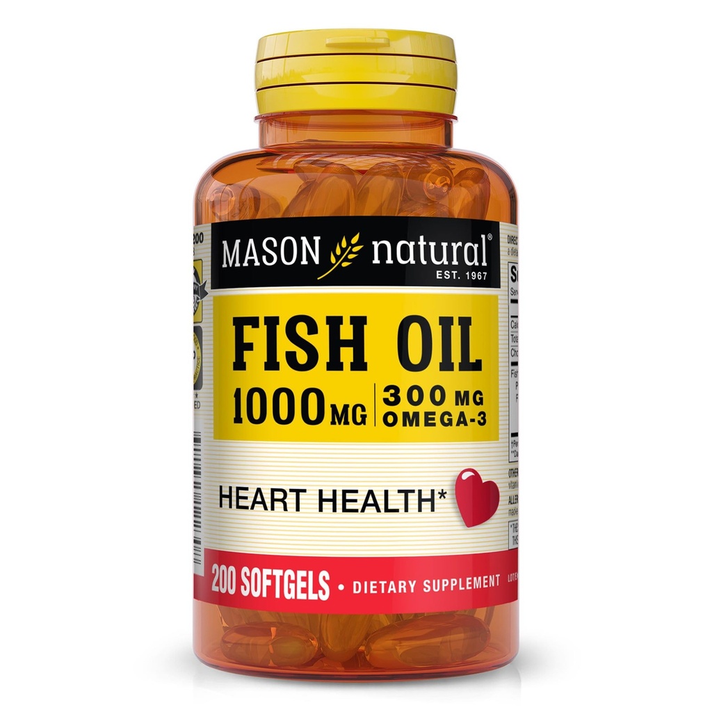 MASON NATURAL Omega,3 魚油, 200, 日の供給, EPA と DHA との共同サポート, Softgel Pills