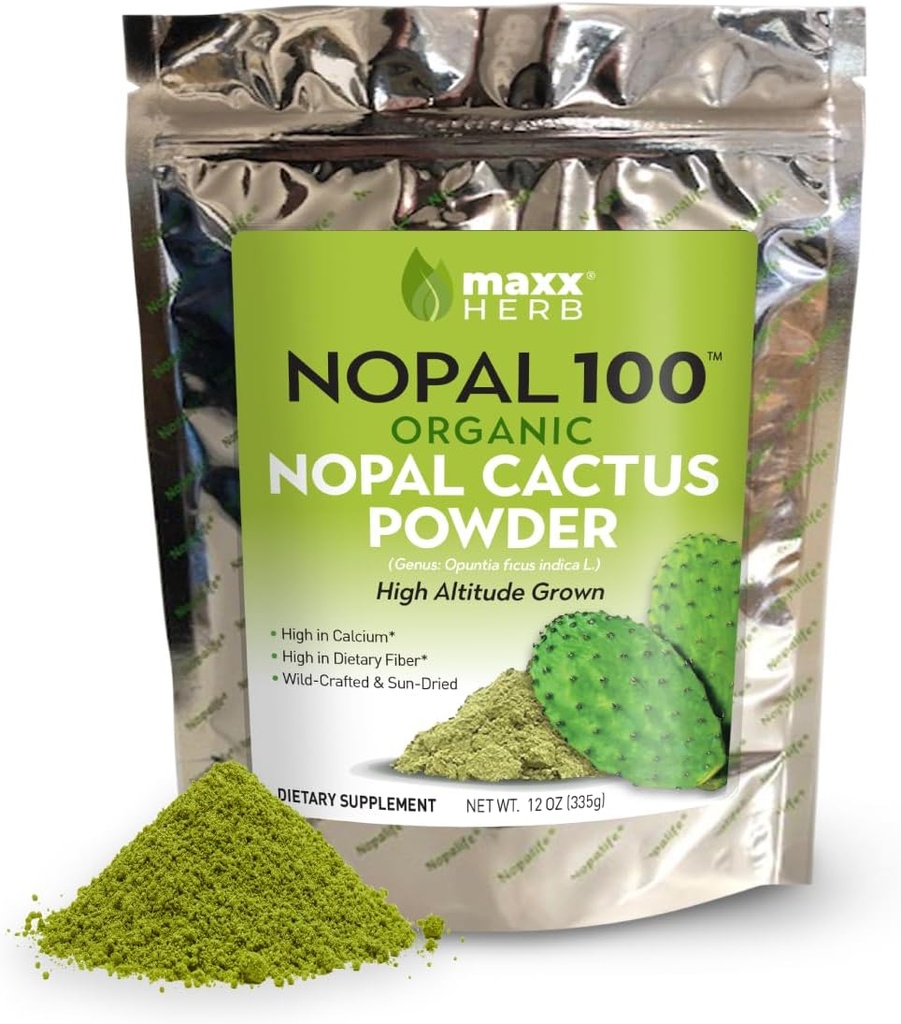 Maxxハーブ有機ノーパルCactusパウダー、健康な消化&免疫サポート、食物繊維の高い、カルシウム&ビタミンC、ビーガン、非GMOおよびグルテンフリー12 Ozバッグ