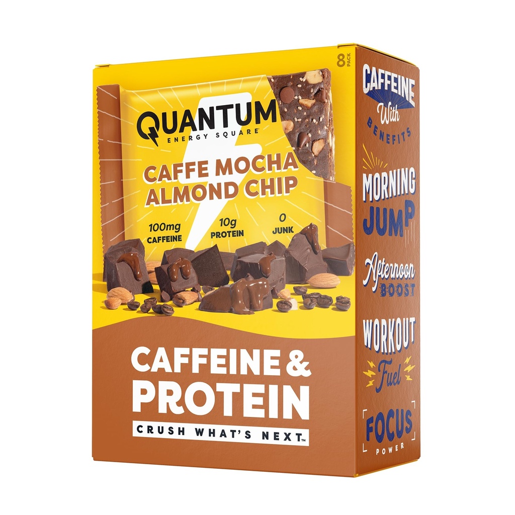 Quantumエネルギースクエア:カフェインと10gタンパク質のエネルギーバー。 ゴーでおいしいヘルシーなスナック。(カフェモチャアーモンドチップ)