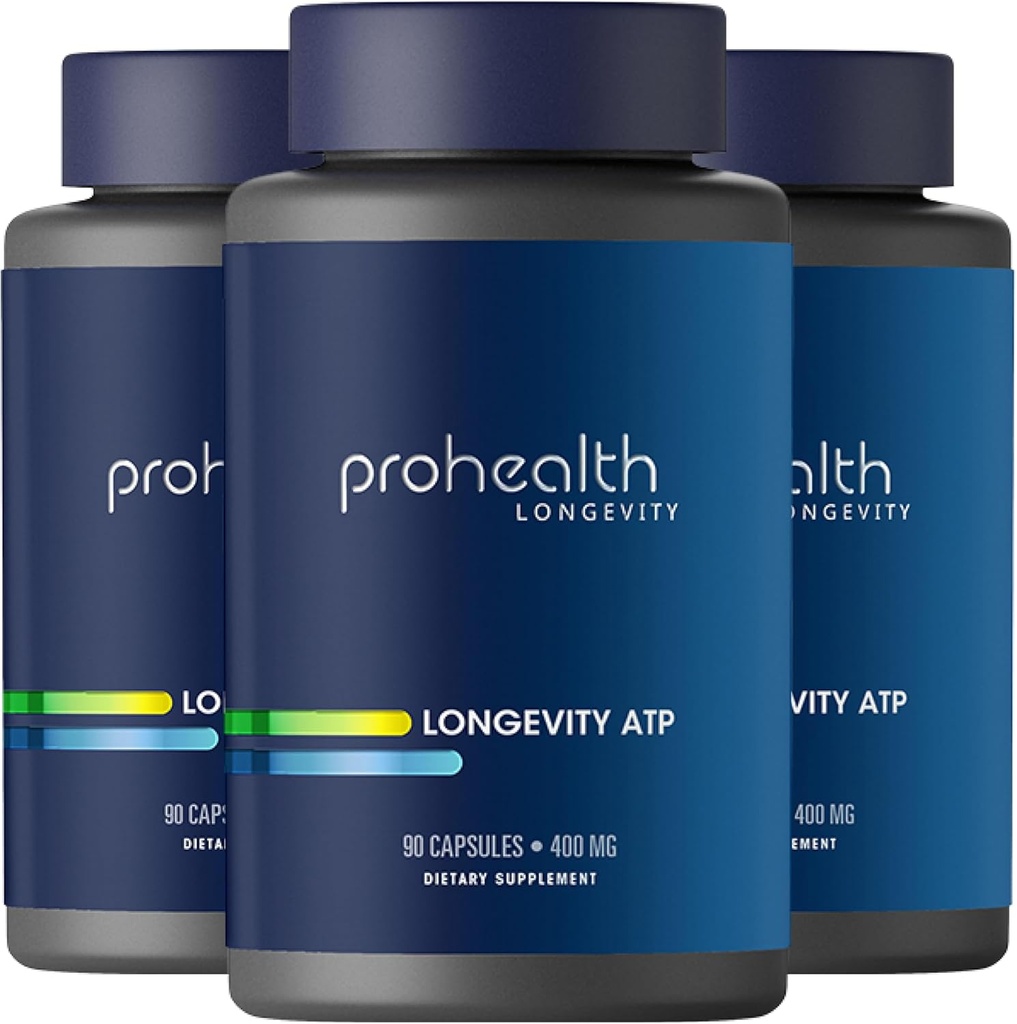 ProHealth Longevity ATP - 400 mg X 90 Servings, PeakATP Patented Pure ATP to Maintain Cellular Energy, Muscle Strength, and Cognitive Function, Supports Heart Health & Metabolic Efficiency (3 Pack)
