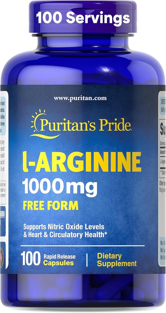 Puritan's Pride L-arginine 1000 Mg カプセル、100 カウント、白、(4332490165)