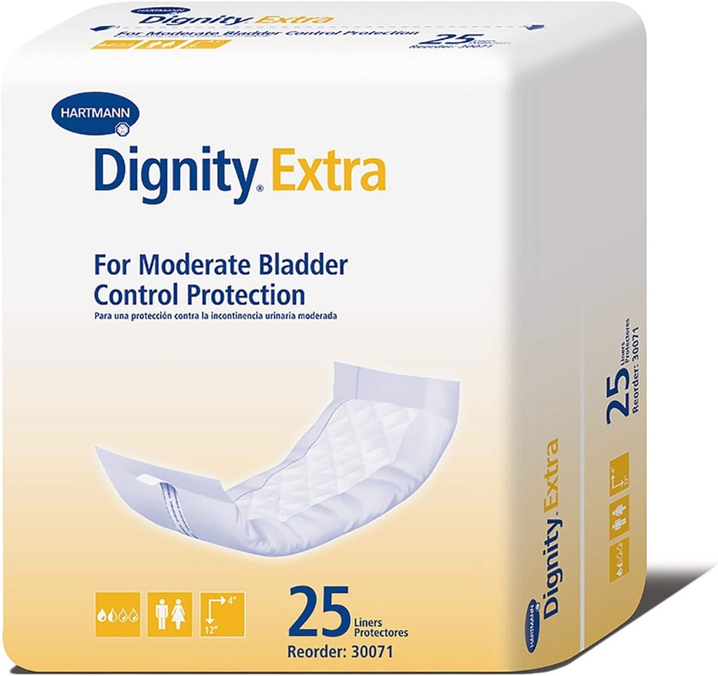 男性と女性のためのDignity Extra Incontinence Liner - 膀胱リークパッド、適度な吸収性 - 1つのサイズは、ほとんどのx 12で4、25カウント、1パックに適合します