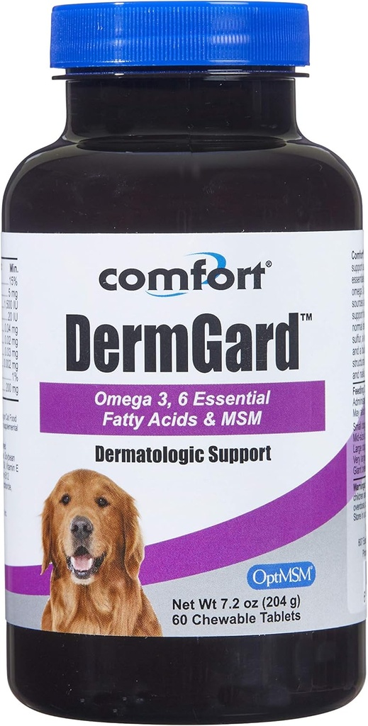 Kala Health Comfort DermGard Skin and Coat Supplement for Dogs, 60 Count, Supports Healthy Skin, Shiny & Reduce Excessive Shedding, Contains MSM, Fish Oil & Omega 3, 6, and 9 Essential Fatty acids