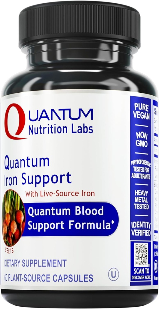 Quantum Nutrition Labsアイアンサポート - 女性と男性のための鉄のサプリメント、ビーガンアイアンサプリメント、低用量の穏やかな鉄、自然に健康的な血をサポートするために供給 - 60ベジタリアンカプセル