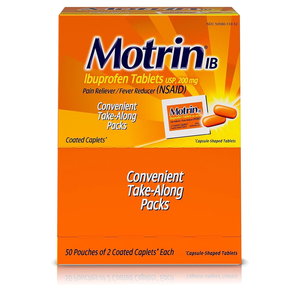 Motrin IB - Ibuprofenのタブレット、Packetごとの2つのタブレット、50のパケット合計、1箱