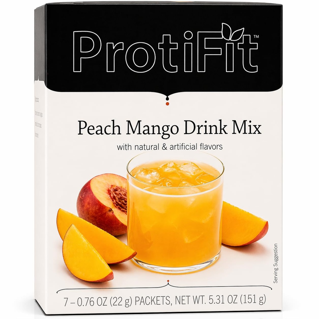PROTIFIT - 高い蛋白質のフルーツによって味付けられる粉の飲み物の組合せ、15g蛋白質、低いカロリー、砂糖の自由な、理想的な蛋白質は箱(Peach Mango)ごとの7つのサービングを支えます