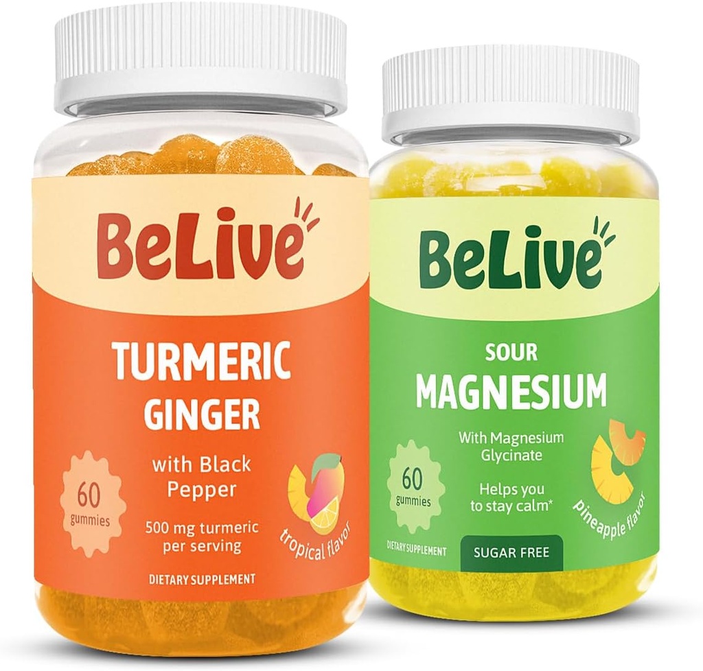 BeLiveは、リラックス、睡眠、インミューンサポート、モビリティサポートのためのマグネシウムおよびターメリックグミーを束ねます