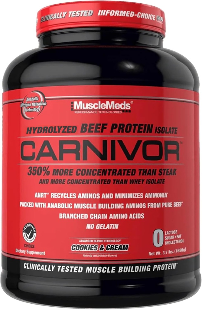 MuscleMedsのCarnivorビーフの蛋白質の隔離の粉、クッキー及びクリーム、56のサービング、1680グラム、59.2のOunce、3.7ポンド