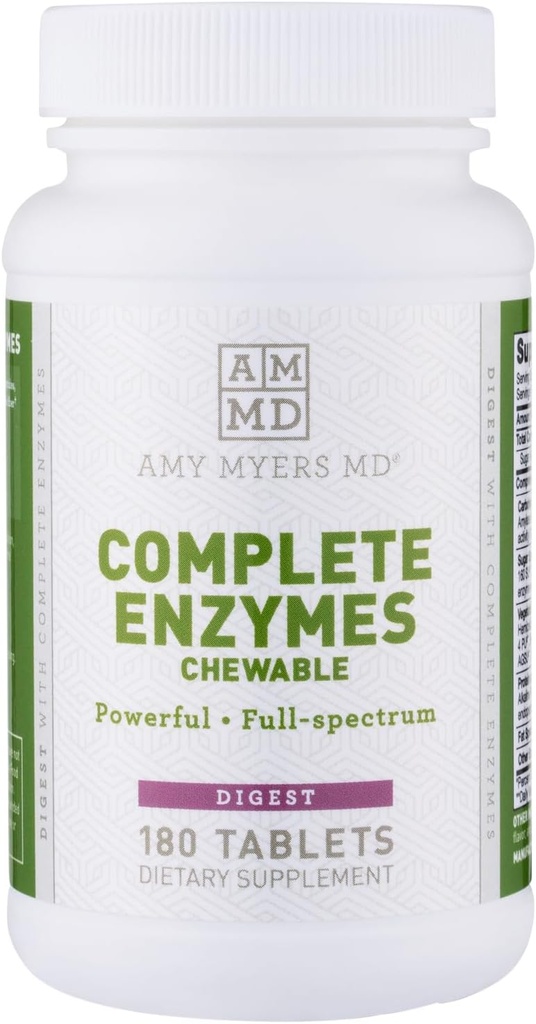 Amy Myers MDの消化酵素のChewable -完全な酵素サポートLeaky Gut、酸の還流、ガス、Bloating、Glutenの露出–Amylase、Lipase、Lactase、Alkaline、Protease、Sucrase +もっと– 180のタブレット