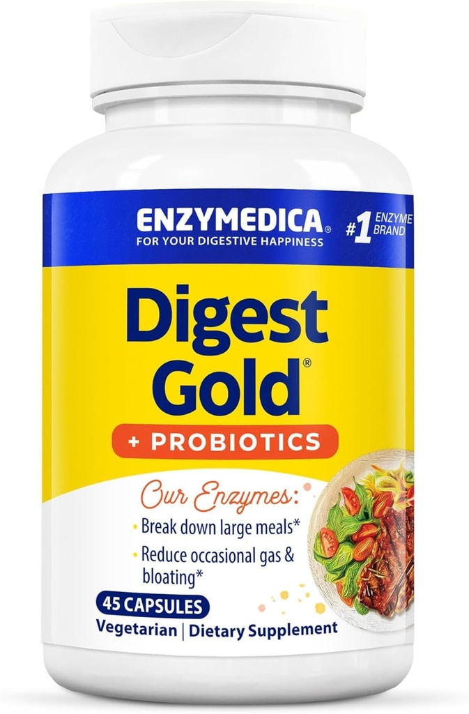 Enzymedica のダイジェストの金 + プロバイオティクス、Gut の健康のための 2-in-1 の方式、消化酵素及び 1 のビリオンの活動的なプロバイオティック文化、45 の計算
