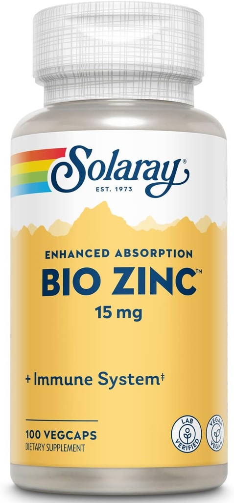 Solaray Bio Zinc 15 mg | Triple Zinc Complex for Healthy Immune System, Endocrine & Cell Function Support | 100 VegCaps