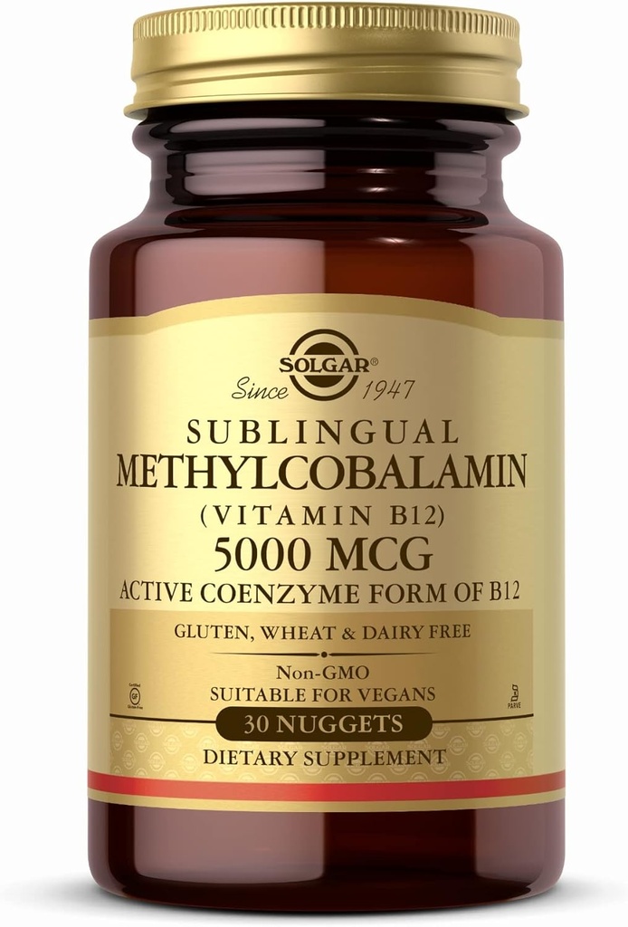 Solgar Methylcobalamin (ビタミンB12) 5000 mcg、30 Nuggets - チェリーフレーバー - エネルギー代謝をサポート - ボディ-レディ、アクティブフォーム - 非GMO、ビーガン、グルテンフリー - 30 サービング