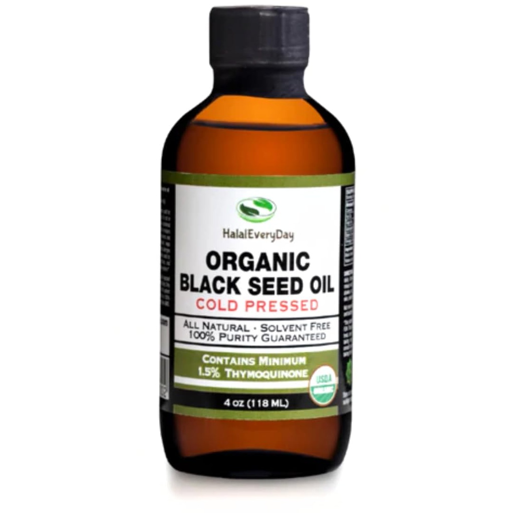 有機性黒い種のオイル-USDAは1.5% Thymoquinone 3Xの強さのトルコの黒のCumin NigellaのSativaの非GMO 100%の純粋なBlackseedオイル(4ozのガラス ビン)上の風邪によって押されたガラス ビンを証明しました