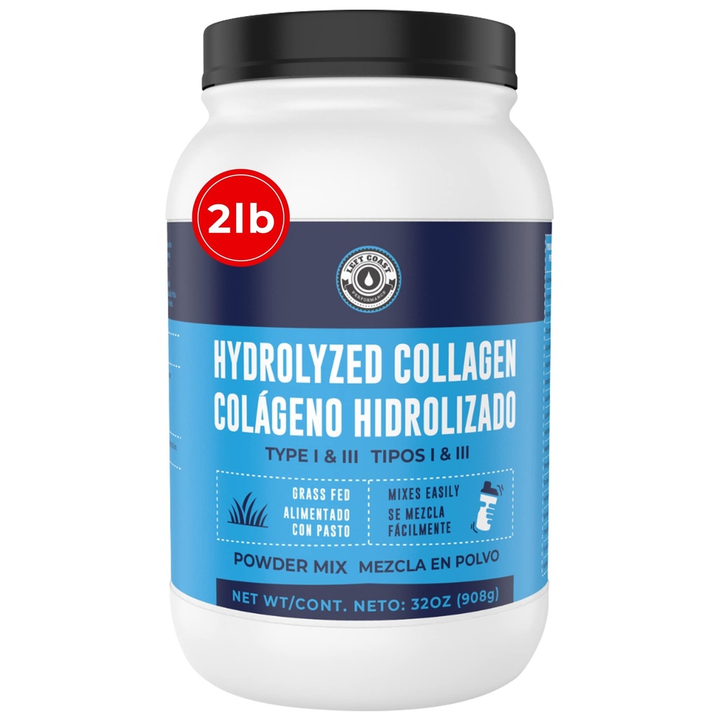2lb Colageno Hidrolizado En Polvo Para Mujeres y Hombres - Péptidos de Colageno tipo I&III -Alimentado Con Pasto - Sin Sabor - Apoya articulaciones, piel, Cabello, uñas - Mejor Valor Por Tu Dinero