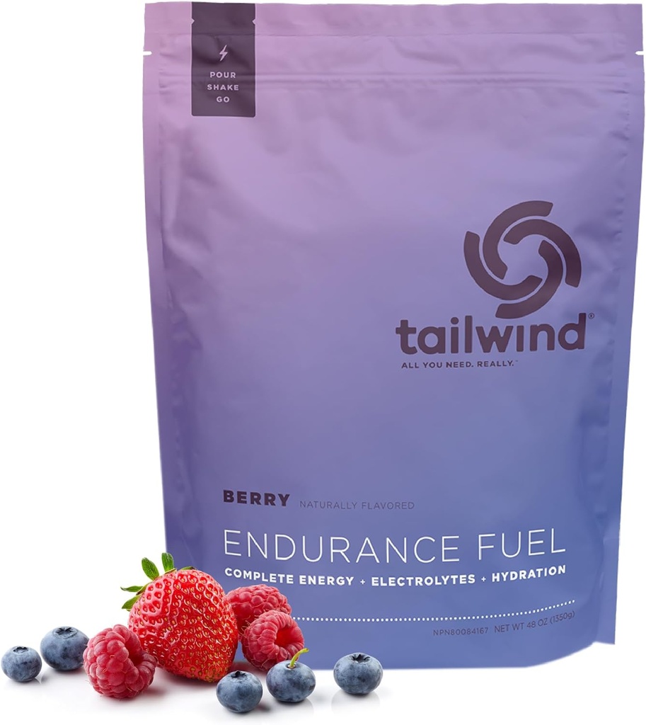 Tailwind Nutrition Endurance Fuel, Carbohydrate & Electrolyte Sports Drink Mix Powder, Gluten-Free, Vegan, Berry, 50 Servings