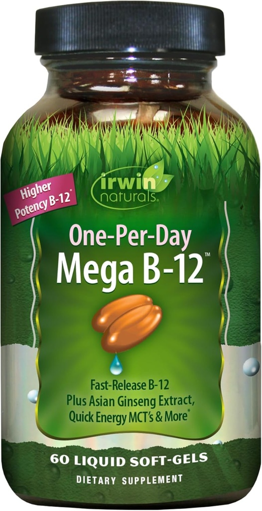 Irwinの自然メガBコンプレックス- 60の液体のSoftgels -ビタミンB12のビタミンBの複合体、ビタミンB9、Biotin B7、B1、B2、B3、B5、B6および速いエネルギーMCT