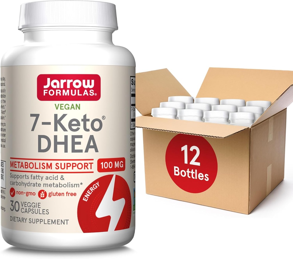 Jarrowフォーミュラ7-Keto DHEA 100mg、脂肪酸および炭水化物代謝サポート、30ベジギーカプセル、15-30デイサプライ、12のパック