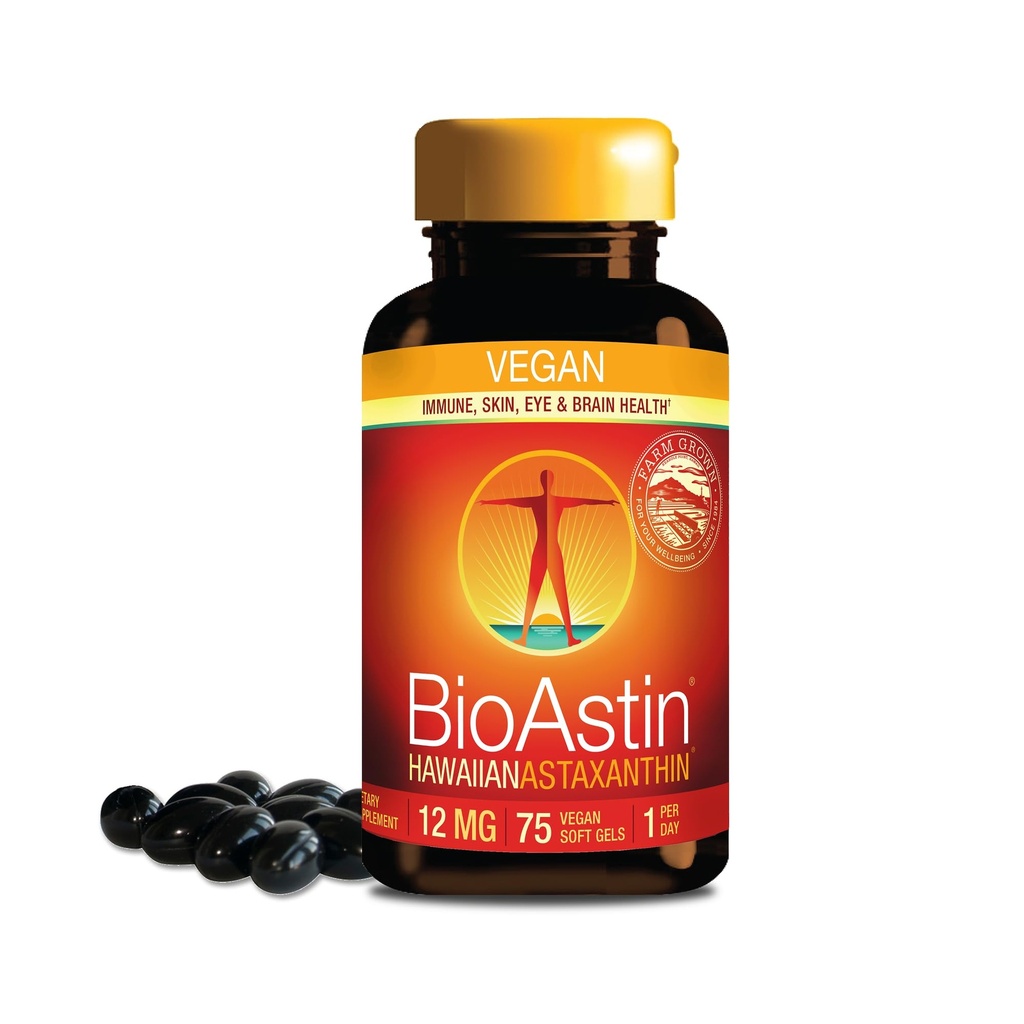 NutrexハワイビーガンBioAstinハワイアスタキサンチン - 12mg、75 Softgels - ファームダイレクトプレミアム抗酸化サプリメントは、目、皮膚、関節&免疫システムの健康をサポート - 非GMO&グルテンフリー