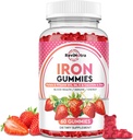 Iron Gummies - with Calcium, Zinc, Folate & Vitamin B12, C,B6 for Adults & Kids - Blood Builder & Energy Support for Iron Deficiency, Anemia, Vegan - 60 Gummies