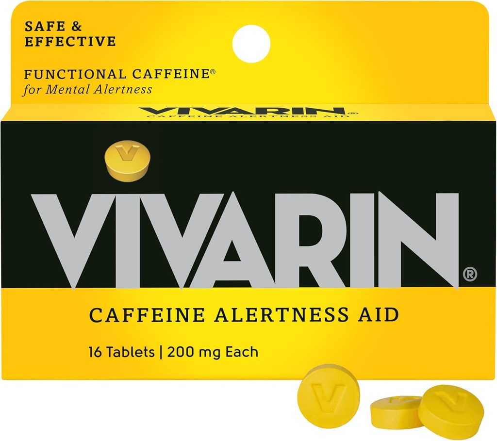 Vivarin、カフェインの丸薬、線量ごとの200mgカフェイン、安全そして効果的にあなたがAwake、砂糖、カロリーまたは隠された原料、エネルギー補足、16のタブレットとどまるのを助けます