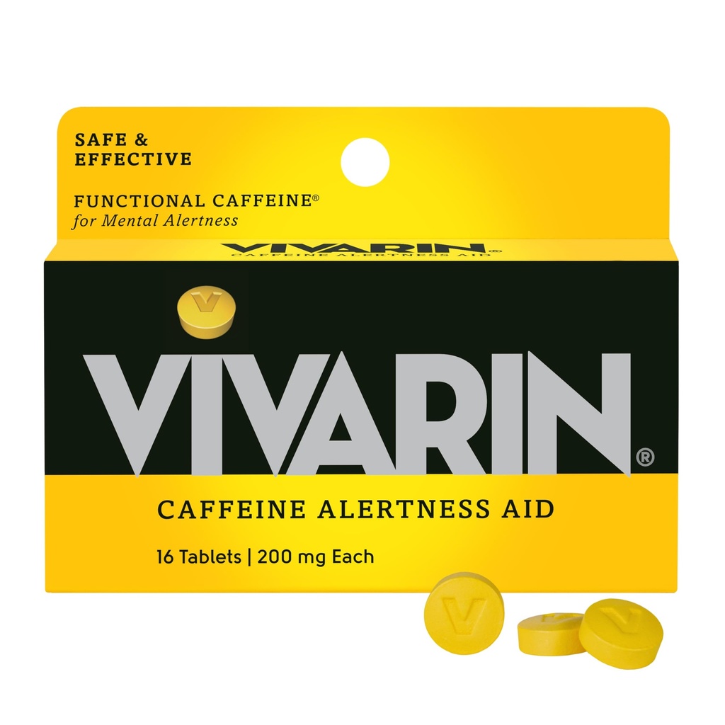Vivarin、カフェインの丸薬、線量ごとの200mgカフェイン、安全そして効果的にあなたがAwake、砂糖、カロリーまたは隠された原料、エネルギー補足、16のタブレットとどまるのを助けます