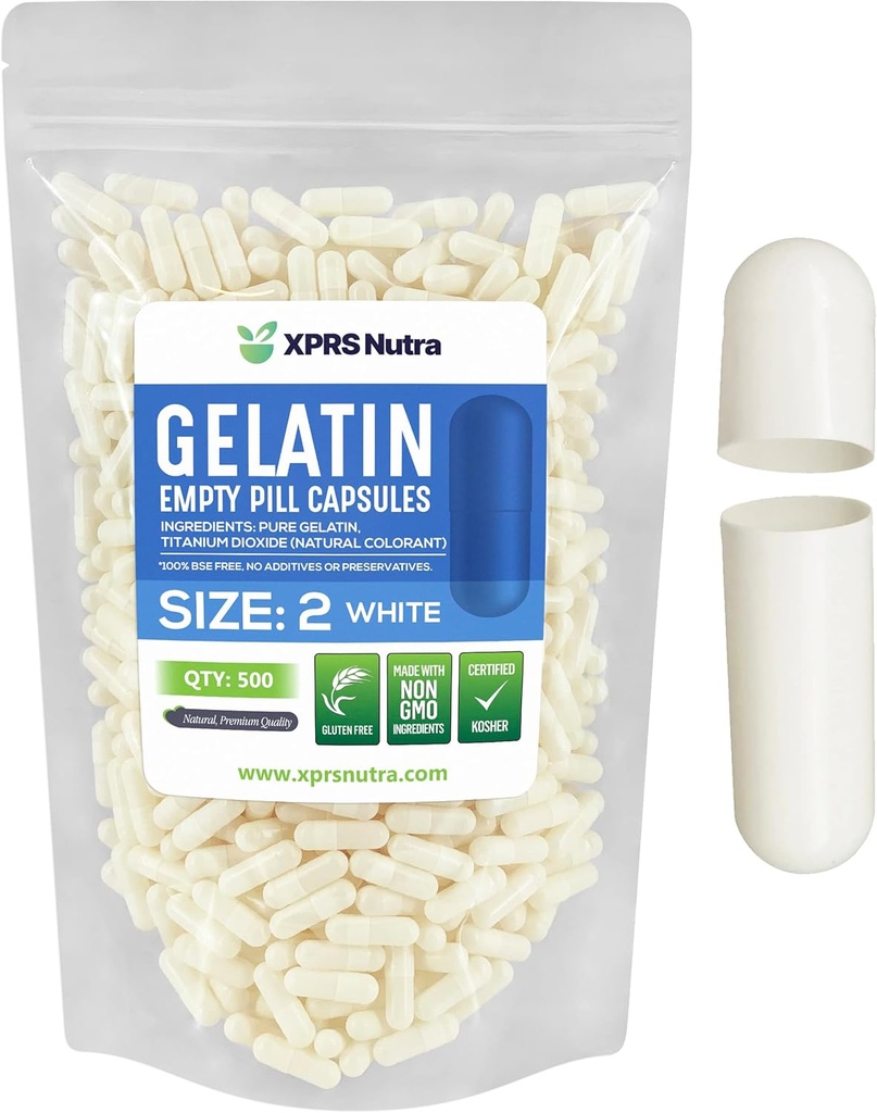 XPRSのNutraのサイズ2の空のカプセル- 500の計算の空のゼラチンのカプセル-Pills DIYのカプセルの詰物-Do-It-Yourselfの補足のための純粋な牛のゲルの帽子(白)